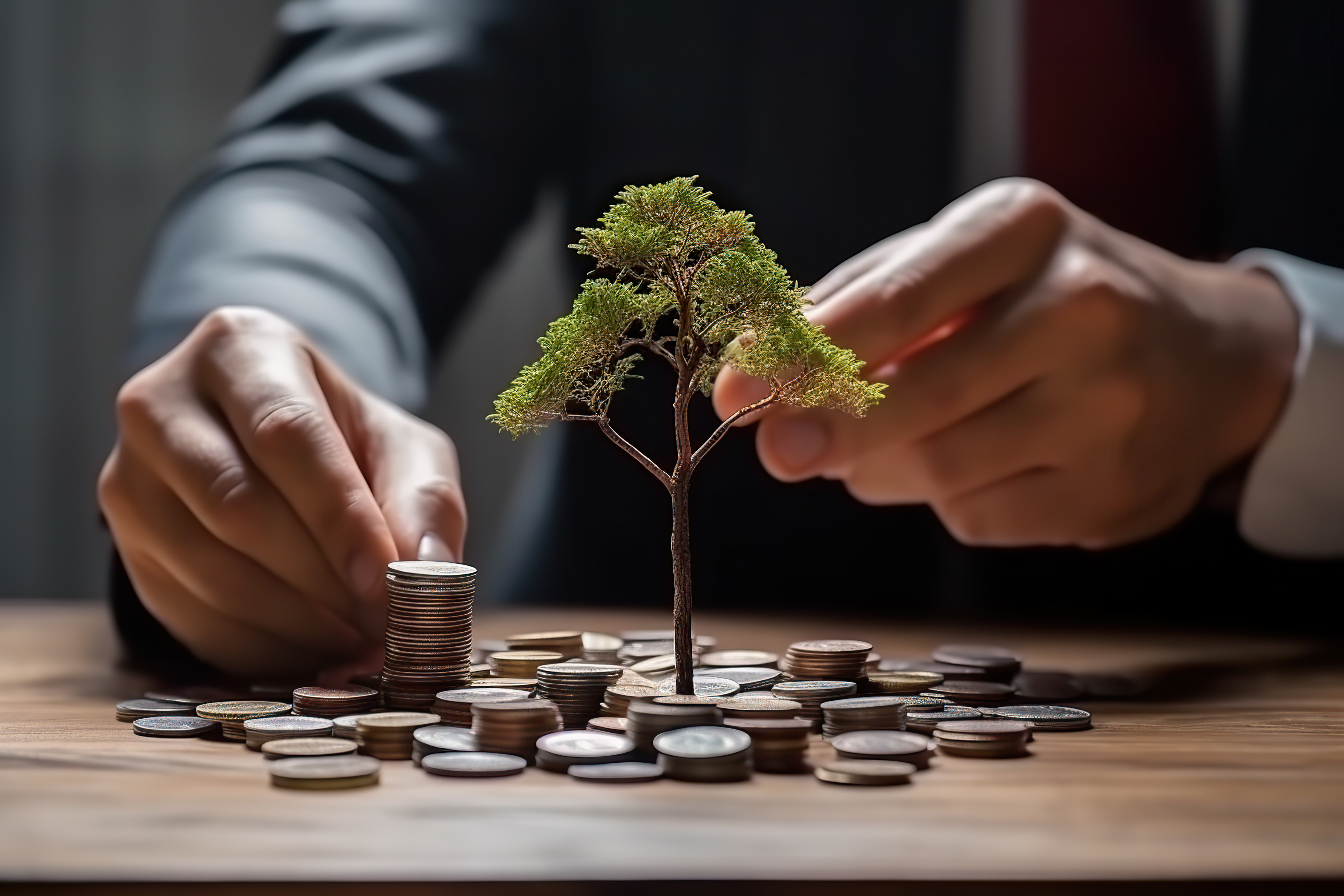Businessman planting a coin tree — cultivation and growth